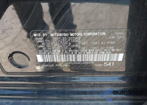 2018 Mitsubishi Outlander Es/Le/Se/Sel from USA, damaged, VIN JA4AZ3A30JJ006276